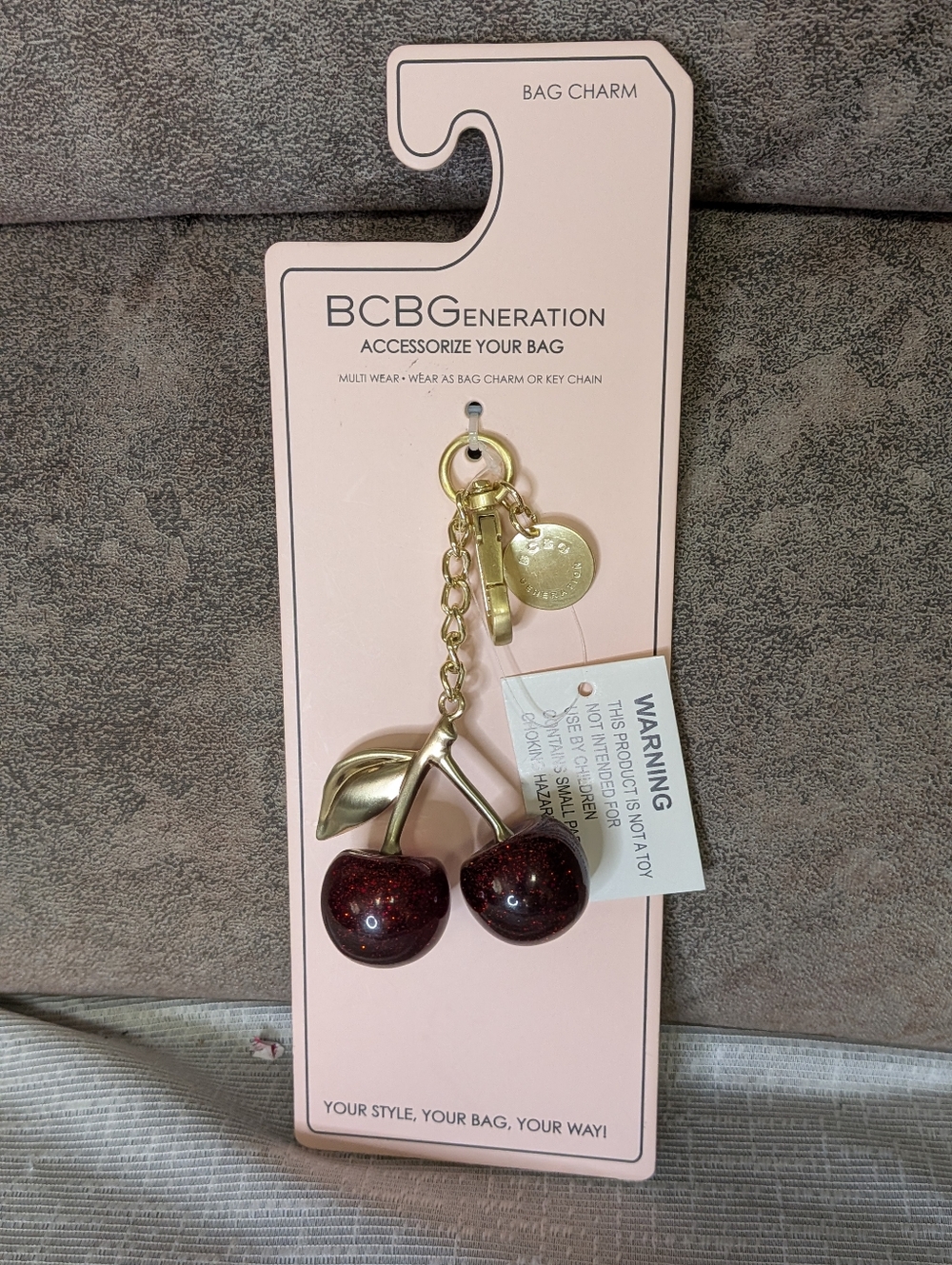 🍒 NWT BCBGeneration Glitter Cherry Bag Charm
